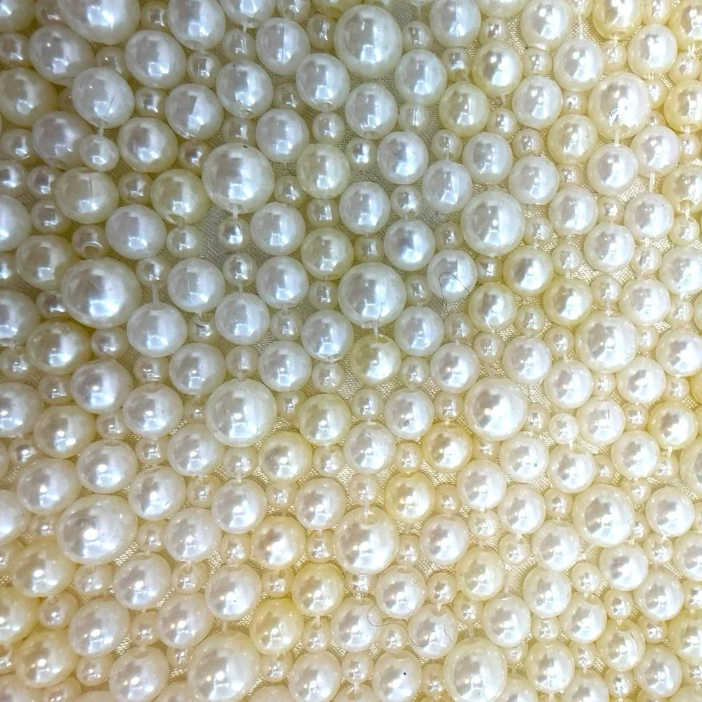 Pearl Beaded Pillow Cover 12x12 Satin Back Ivory Glam Decor Wedding 90s Vintage